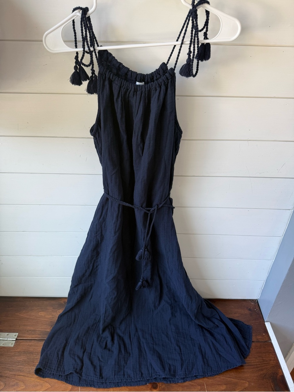 Time & Tru Women’s Navy Tie-Shoulder maxi Dress coverup gauzy cotton small